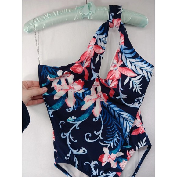 NWOT Carmen Marc Valvo Swimwear One Piece One Shoulder Keyhole Swimsuit Size 14 - Picture 3 of 13